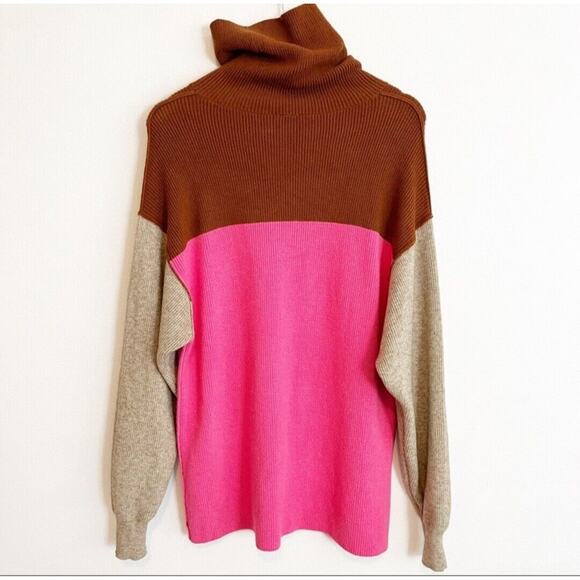 Rare Free People Soft-Girl Colorblock Turtleneck Sweater XS Pink Beige Brown EUC - Picture 4 of 11